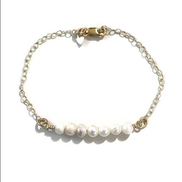 Real Freshwater Pearl Bar Bracelet 925 Sterling Silver Gold or Rose Gold Filled - Picture 2 of 9